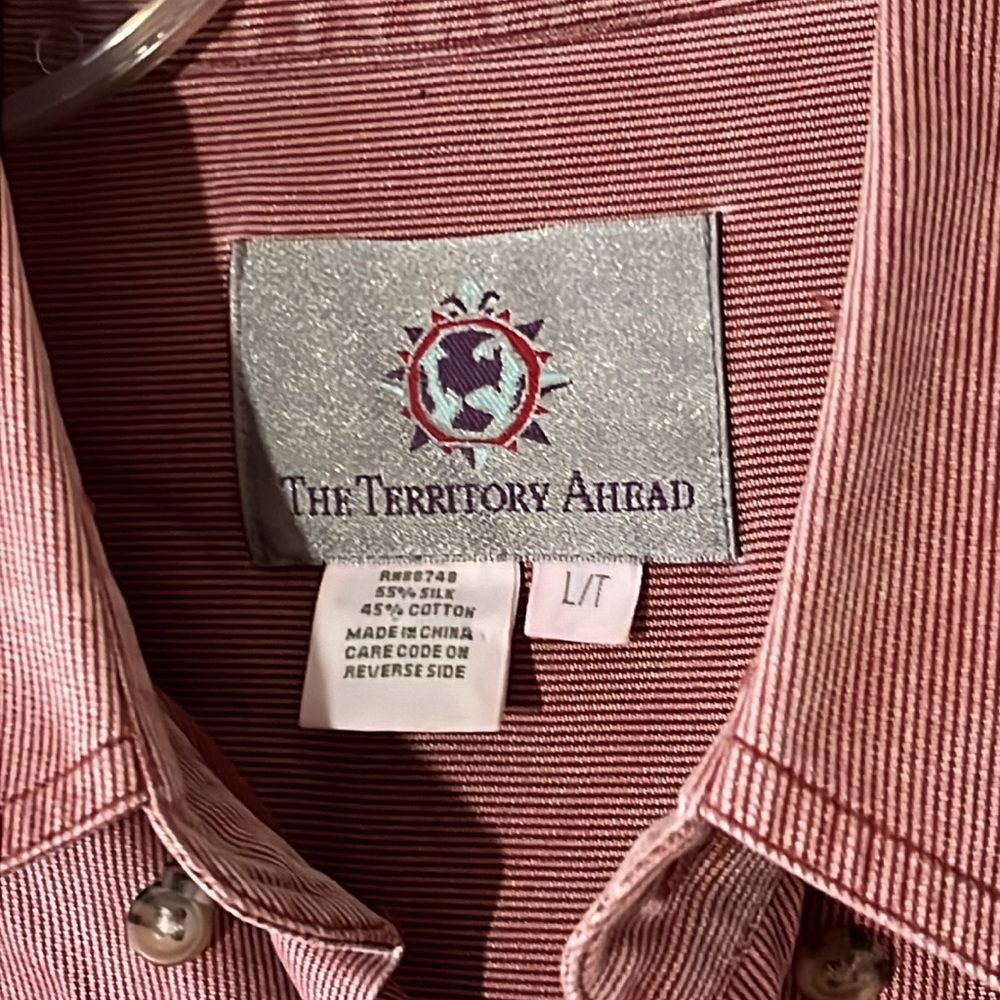 The Territory Ahead Silk Cotton Blend Long‎ Sleeve Dress Shirt Red Maroon, Sz L - Picture 4 of 11